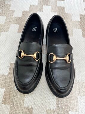 XIT Black Leather Loafers with Gold Bit Hardware